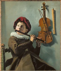 Niño tocando la flauta (pintura sobre lienzo)