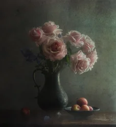 Rosas y melocotones en tonos rosados