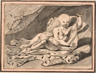 Putti, acostado sobre una capa de armiño