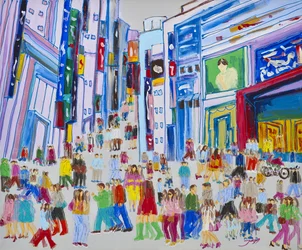 Multitud colorida en la ciudad