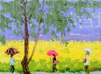 Un colorido paseo en un día lluvioso