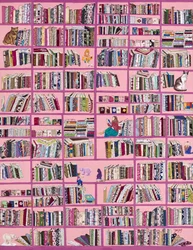 Una acogedora biblioteca rosa