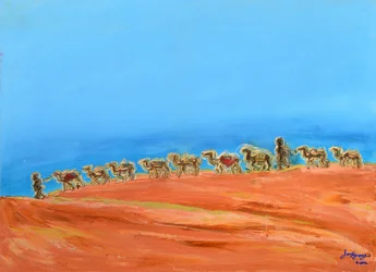 Caravana de camellos del desierto