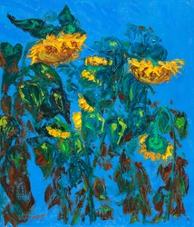 Girasoles pintados y cielo azul