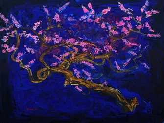 Noche de flores de cerezo rosadas