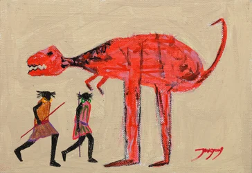 Escena primigenia del dinosaurio rojo