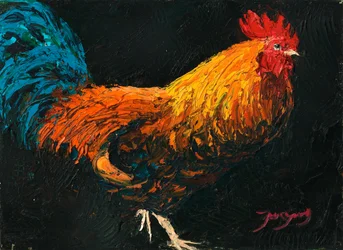 Gallo de granja lleno de vida