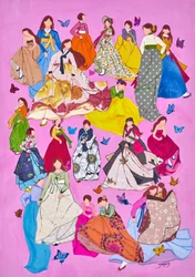 Mujeres con hanbok de colores vivos