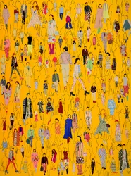 Multitud de moda amarilla