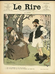 Ilustración de Abel Faivre (1867-1945) para la portada de Le Rire, 30/05/08 - El sátiro - Naturaleza Vegetación, Amor, Moda, Árbol, Cristalería