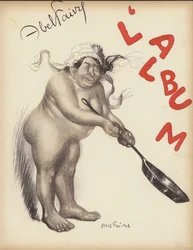 Cocinero desnudo lanzando las letras que deletrean L