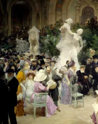 Belle Époque: «Un viernes del Salon des artistes français». Vida mundana durante la exposición de arte en el Grand Palais de París. Detalle. Pintura de Jules Alexandre Grün (1868-1934), 1911. Ruan, Museo de Bellas Artes