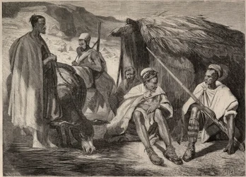 Tribus kabyles en Argelia en 1857. Grabado según el dibujo de Jules Rigo. Grabado en “Le Monde illustré” de 1857. Colección privada.
