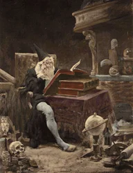 Un hombre traduce el folleto encontrado por Jean Audeau que cuenta la historia de Gargantúa. Gargantúa. Ilustración de Jules Garnier. En "Rabelais et l