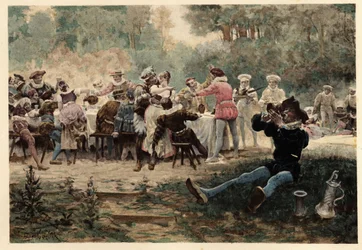 Banquete en la fiesta de Mardi Gras. Gargantúa. Ilustración de Jules Garnier. En "Rabelais y la obra de Jules Garnier".