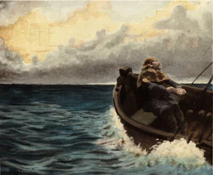 Marinero egipcio Thamous en su barco. Pantagruel. Ilustración de Jules Garnier. En "Rabelais y la obra de Jules Garnier".