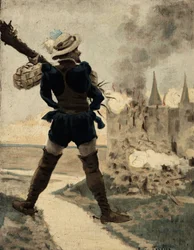 Gargantúa destruyendo el castillo de los Gue de Vede con un árbol. Gargantúa. Ilustración de Jules Garnier. En "Rabelais et l