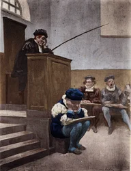Estudiante de Gargantúa bajo la supervisión del preceptor Sophiste Thubal Holoferne (Thubal Holoferne). Gargantúa. Ilustración de Jules Garnier. En "Rabelais et l