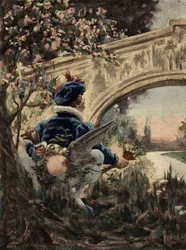 Gargantúa, limpiándose las nalgas en un ganso. Gargantúa. Ilustración de Jules Garnier. En "Rabelais et l