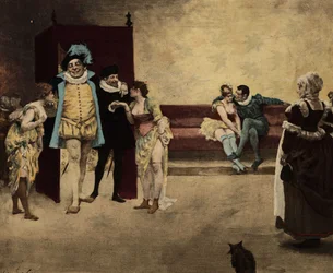 Gargantúa con prostitutas. Gargantúa. Ilustración de Jules Garnier. En "Rabelais y la obra de Jules Garnier".