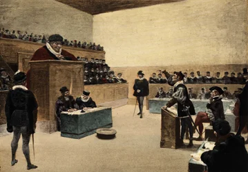 Juez Pantagruel en el juicio entre los señores de Humevesne y Baisecul. Pantagruel. Ilustración de Jules Garnier. en "Rabelais et l