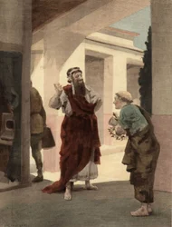 El rey Antígono hablando con Hermodoto. Pantagruel. Ilustración de Jules Garnier. En "Rabelais y la obra de Jules Garnier".