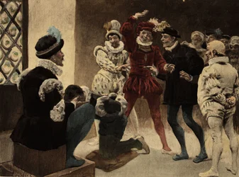 Hombres jugando al chapifou (marquesina). Gargantúa. Ilustración de Jules Garnier. En "Rabelais y la obra de Jules Garnier".