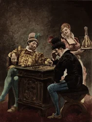 Hombres jugando al ajedrez. Gargantúa. Ilustración de Jules Garnier. En "Rabelais y la obra de Jules Garnier".