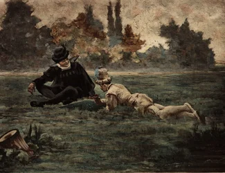 Hombres jugando al des. Gargantúa. Ilustración de Jules Garnier. En "Rabelais et l