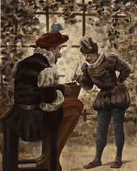 Pantagruel, sosteniendo un libro de Virgilio, y Panurgo. Pantagruel. Ilustración de Jules Garnier. En "Rabelais et l