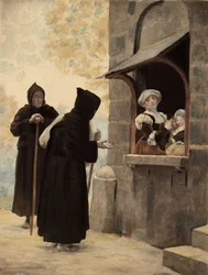 Panurgo dirigiéndose a las monjas de la Orden de los Hermanos Mendigos. Pantagrue l. Ilustración de Jules Garnier. En "Rabelais et l