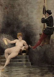 Panurgo descendiendo al pozo o, según Heráclito, la verdad simbolizada por una mujer. Pantagruel. Ilustración de Jules Garnier. En "Rabelais et l