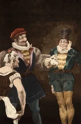 Panurge dando dinero a un hombre para que se case con una anciana. Pantagruel. Ilustración de Jules Garnier. En "Rabelais et l