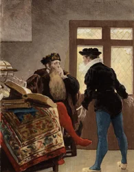 El filósofo Trouillogan y Panurge discutiendo el matrimonio de Panurge. Pantagruel. Ilustración de Jules Garnier. En "Rabelais et l