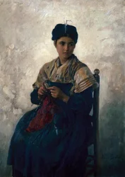Chica Campesina Tejiendo