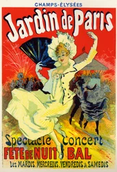 Arte, Entretenimiento. Jardín de París, baile en los Campos Elíseos, París. Póster de Jules Chéret, Francia, c.1895