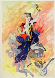Arte. Entretenimiento. La Música. Alegoría por Jules Chéret, Francia, c.1890