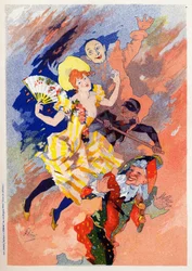 Arte. Entretenimiento. El espectáculo de mimos. Alegoría de Jules Cheret, Francia, c.1890
