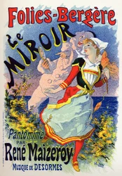 Arte. Entretenimiento. El espejo, espectáculo de mimos en el cabaret Les Folies Bergères, París. Póster de Jules Chéret, Francia, c.1890