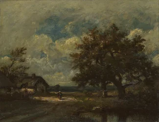 La cabaña junto al camino, cielo tormentoso, c. 1860