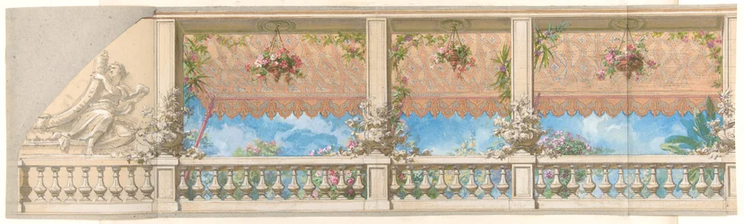 Una balaustrada exterior cubierta por un toldo de estilo morisco, 1830-97. Creadores: Jules-Edmond-Charles Lachaise, Eugène-Pierre Gourdet.