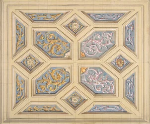 Diseño para un techo artesonado decorado con rinceaux, 1840-97