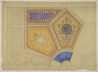 Diseño para la decoración pintada de un techo artesonado, segunda mitad del siglo XIX