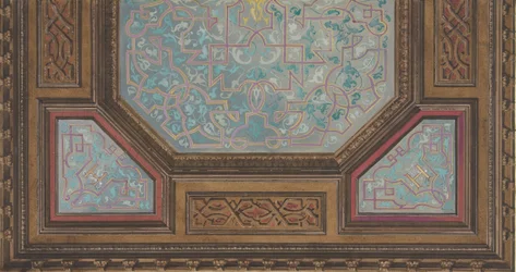 Diseño para la decoración pintada de un techo artesonado con el monograma: H