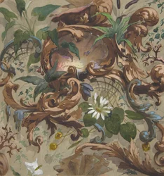 Diseño para papel tapiz con conchas, nenúfares y juncos, 1830-97. Creadores: Jules-Edmond-Charles Lachaise, Eugène-Pierre Gourdet