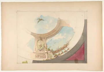 Diseño para un techo con balaustrada y cielo trampantojo