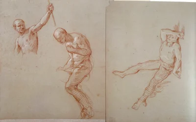 Indio de América: "Estudio de horalier indio". Dibujo a la sanguina por Jules Emile Saintin (1829-1894)