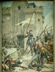 Guerra de los Cien Años: Juana de Arco en armadura antes de Orleans