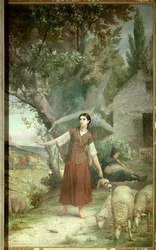 Juana de Arco (1412-1431) a los 13 años cuida las ovejas de su padre en Domrémy, su ciudad natal en Lorena