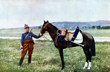Un brigadier francés y su caballo durante la Batalla del Marne al este de París, septiembre de 1914